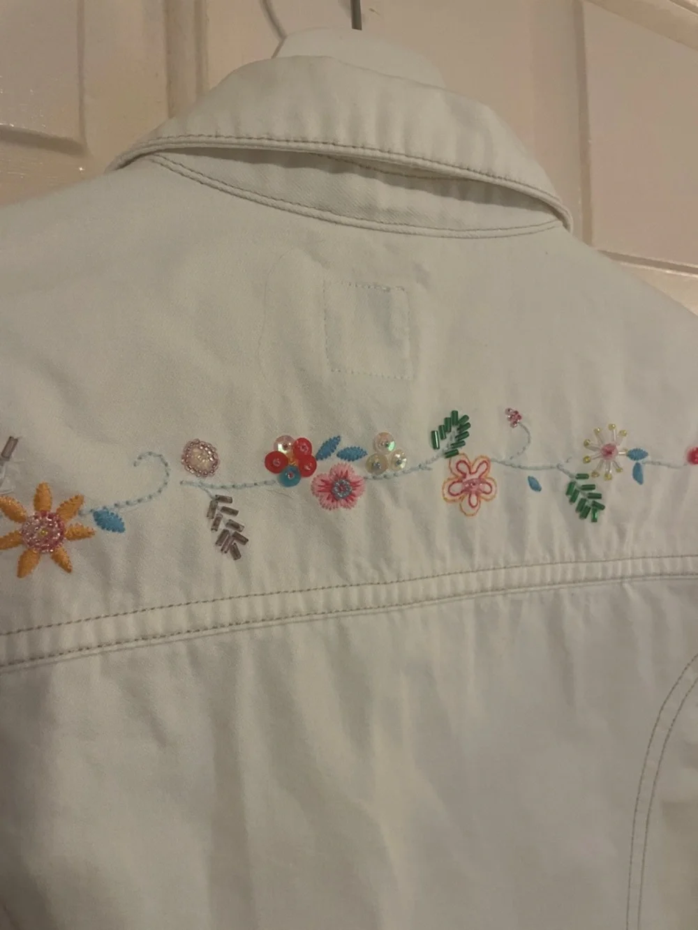 Girls GAP White Floral Embroidered Denim Jacket - Cottagecore Boho Chic size 12